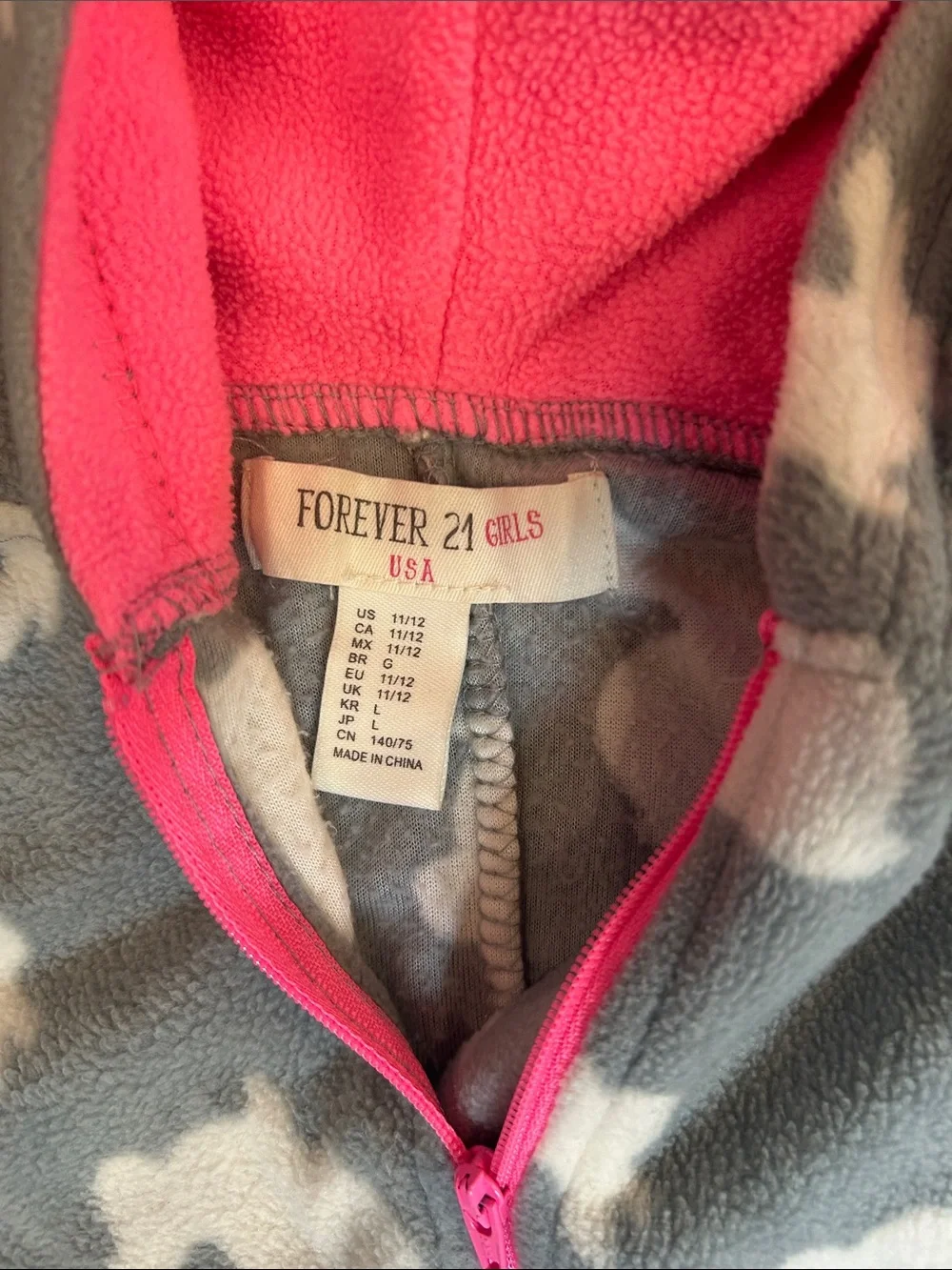 Forever 21 Grey Hooded Kids Onesie with Pink Trim